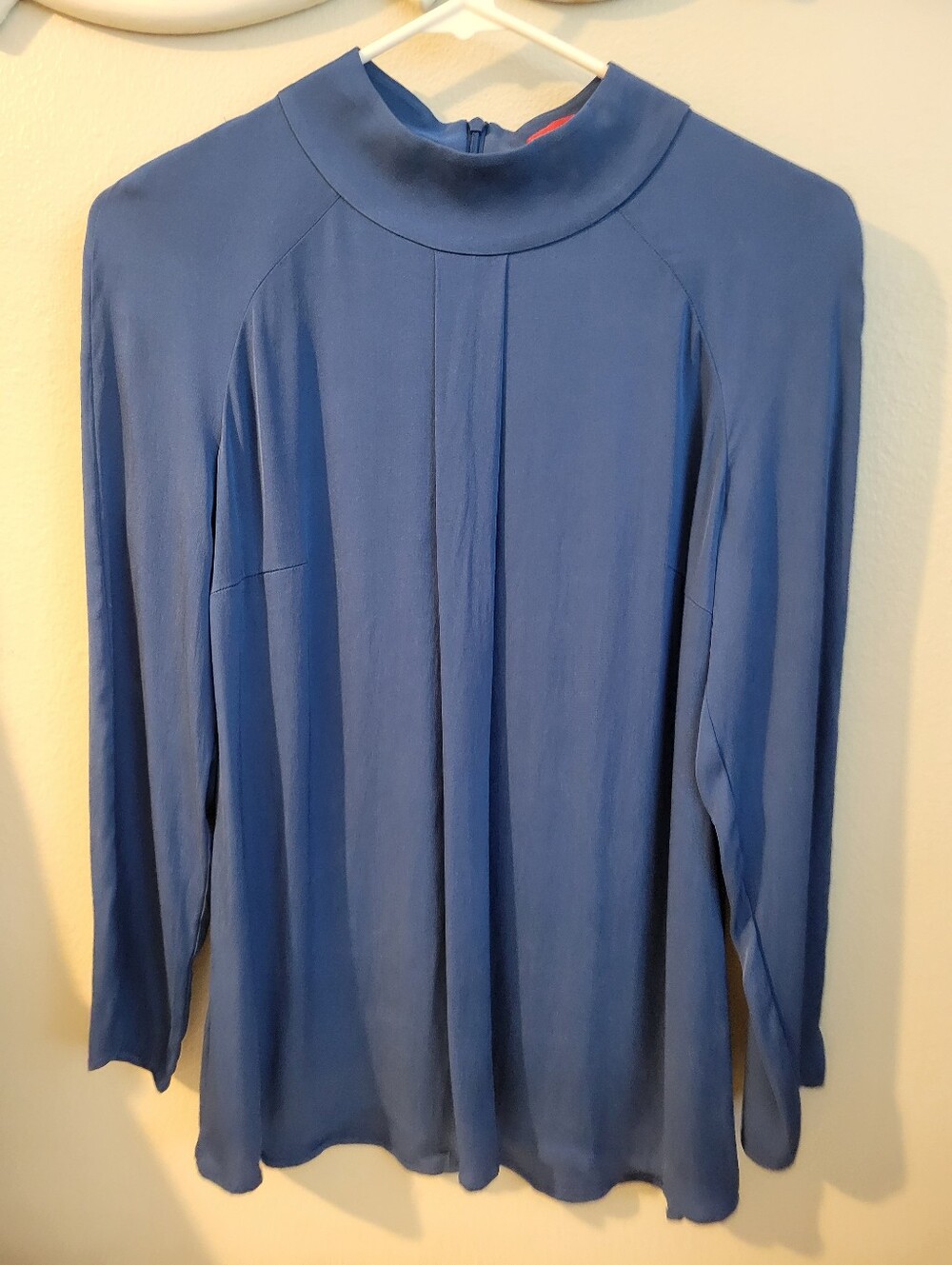 HUGO Silk Blue Mock Neck Long-Sleeve Blouse